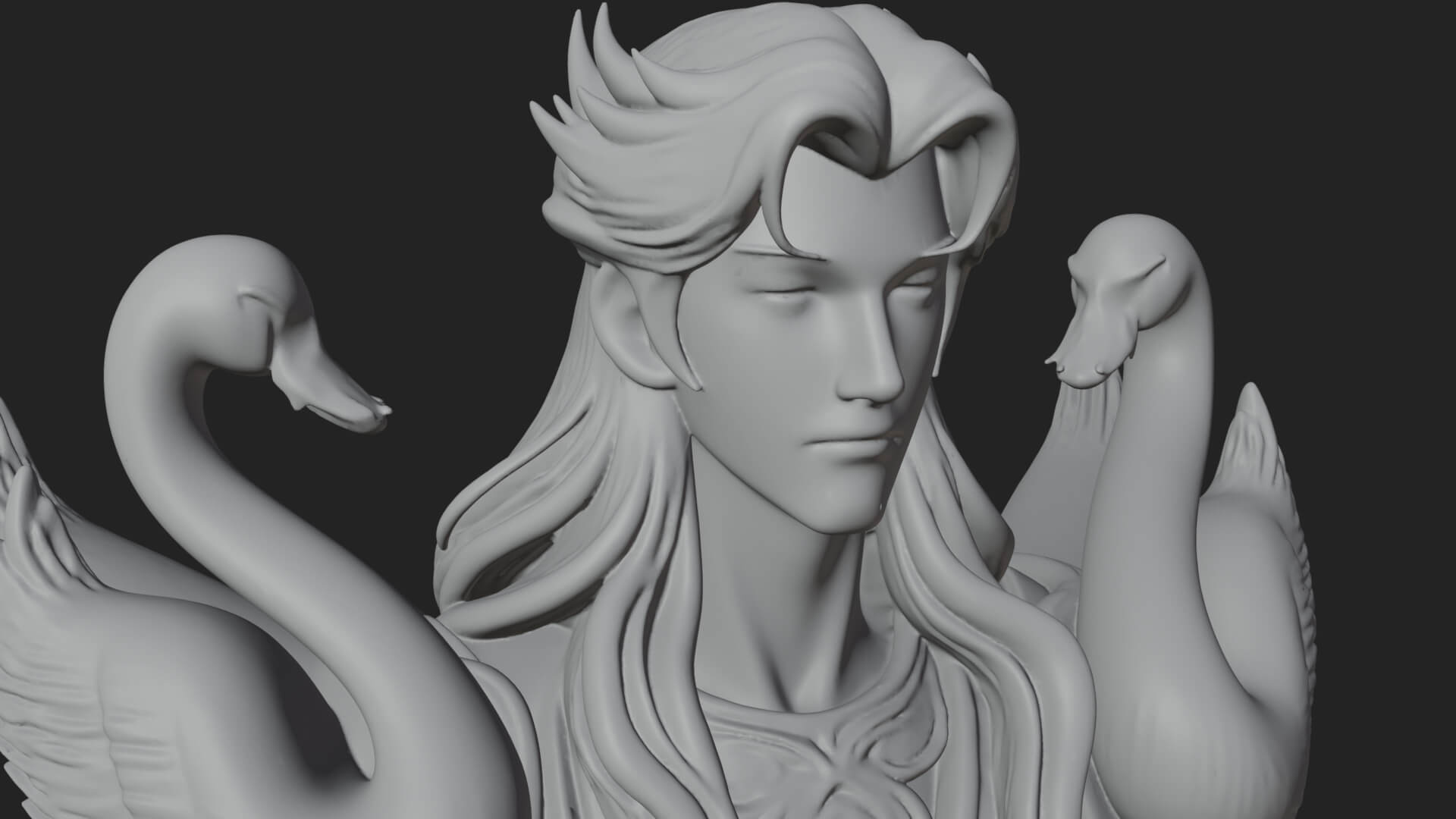 Robed Elf with Swans Statue Design 2 3D Print Model 3D Model