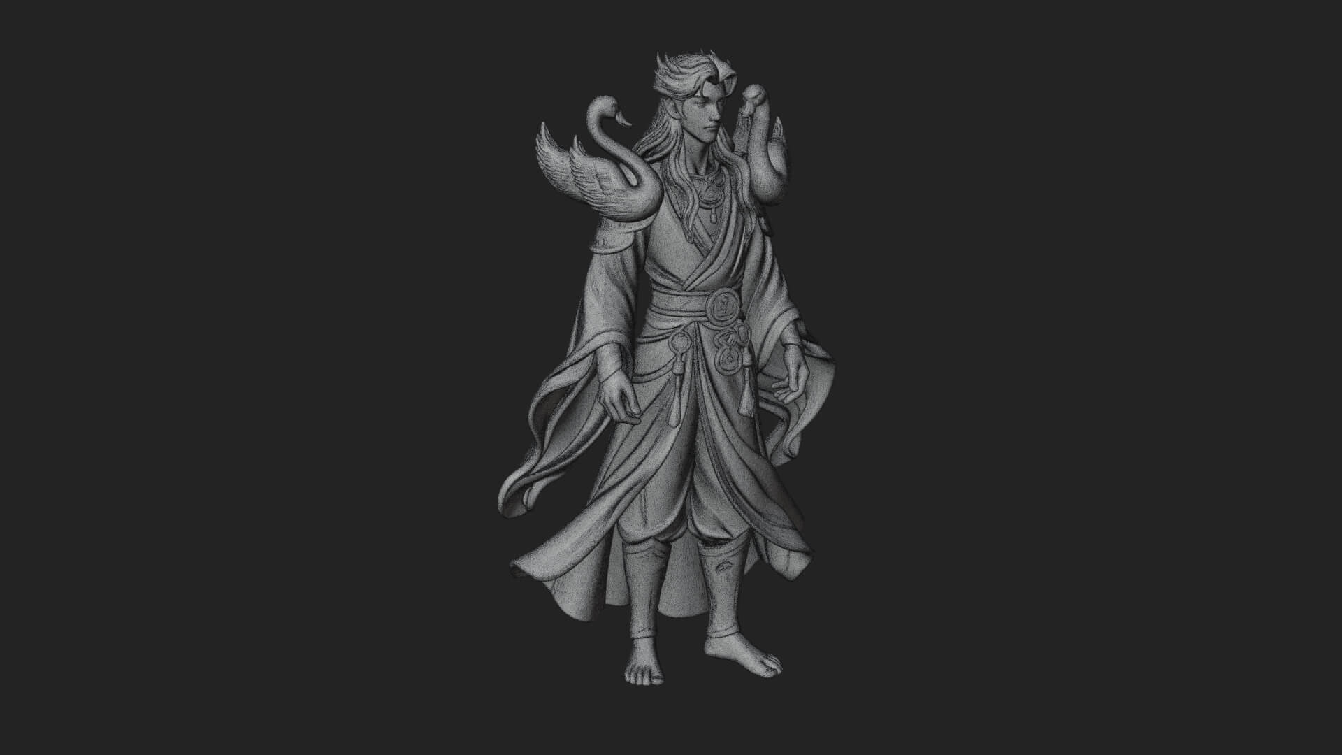 Robed Elf with Swans Statue Design 2 3D Print Model 3D Model