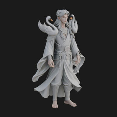 Robed Elf with Swans Statue Design 2 3D Print Model