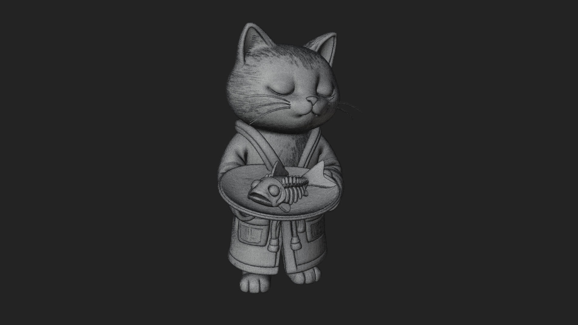 Robed House Cat Statue Design 1 3D Print Model 3D Model