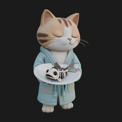 Robed House Cat Statue Design 1 3D Print Model