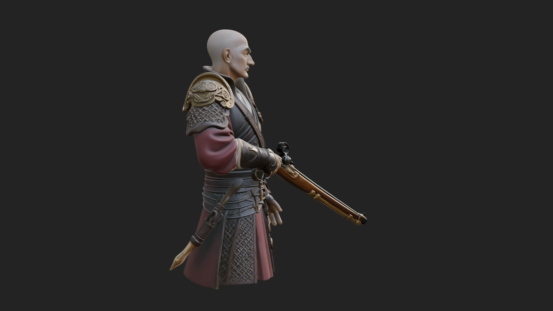 Robed Marksman with Musket Statue Design 1 3D Print Model 3D Model