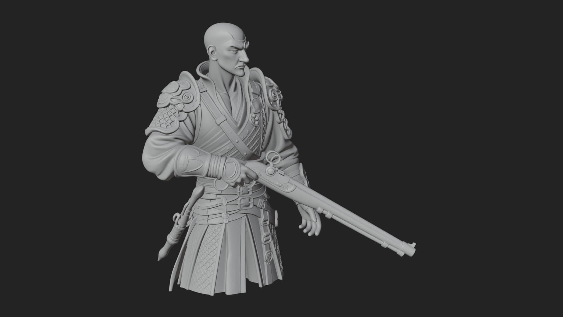 Robed Marksman with Musket Statue Design 1 3D Print Model 3D Model