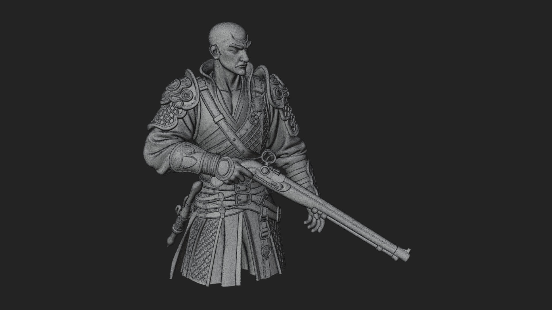 Robed Marksman with Musket Statue Design 1 3D Print Model 3D Model