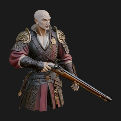 Robed Marksman with Musket Statue Design 1 3D Print Model