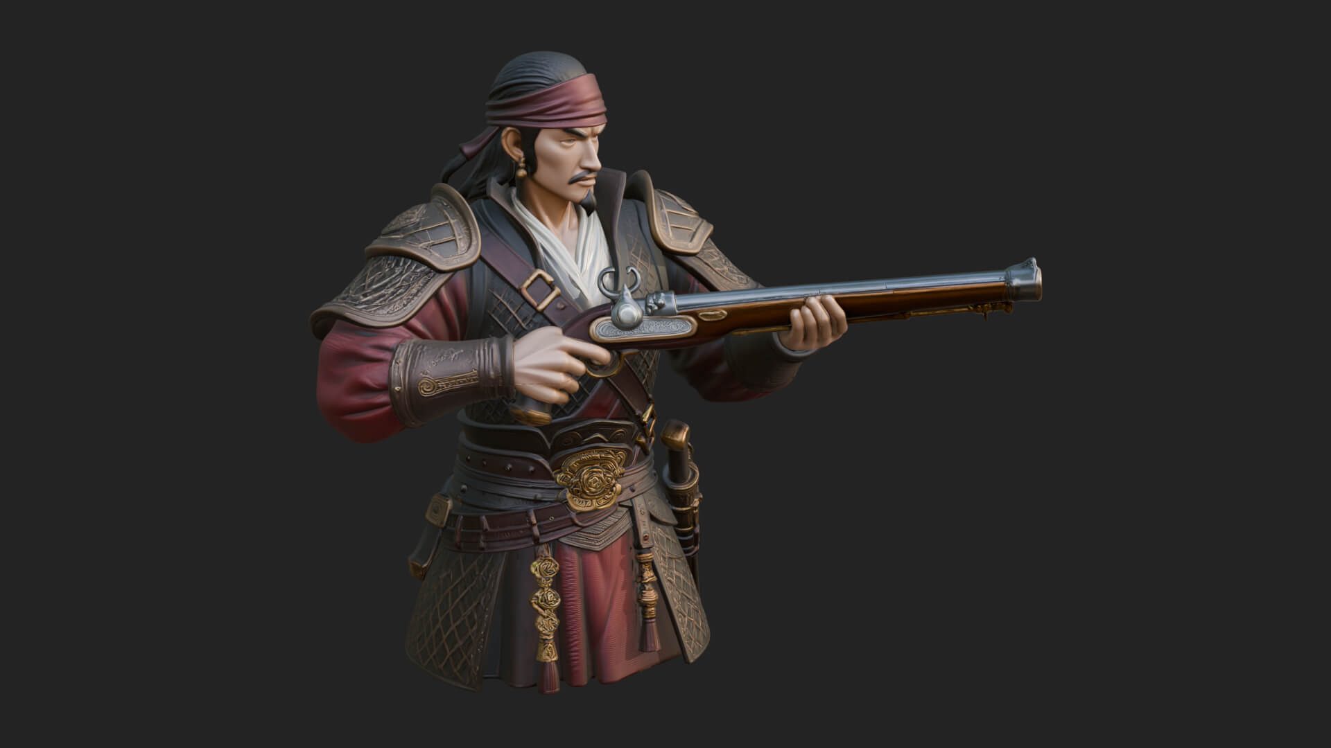 Robed Marksman with Musket Statue Design 2 3D Print Model 3D Model