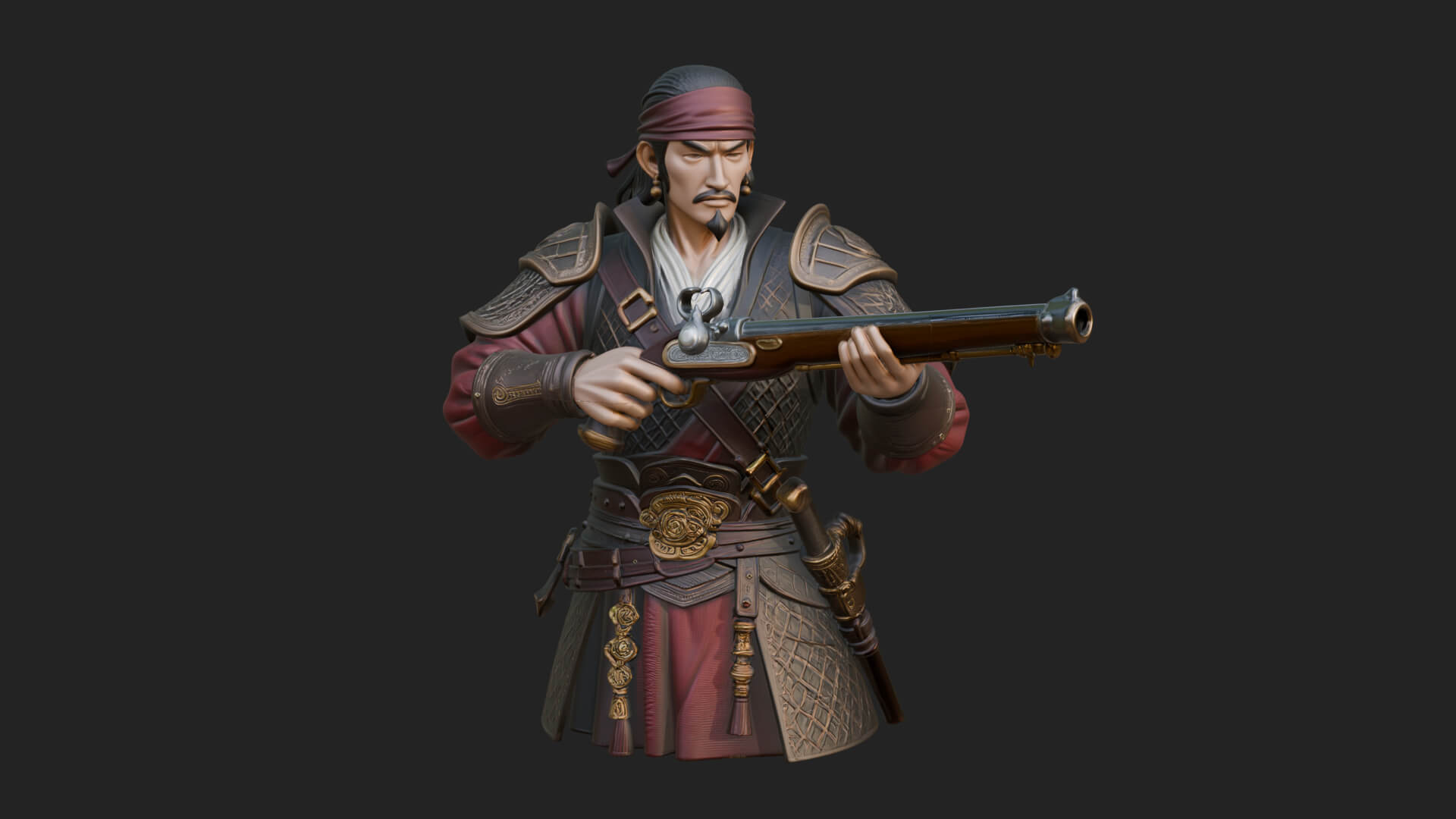 Robed Marksman with Musket Statue Design 2 3D Print Model 3D Model