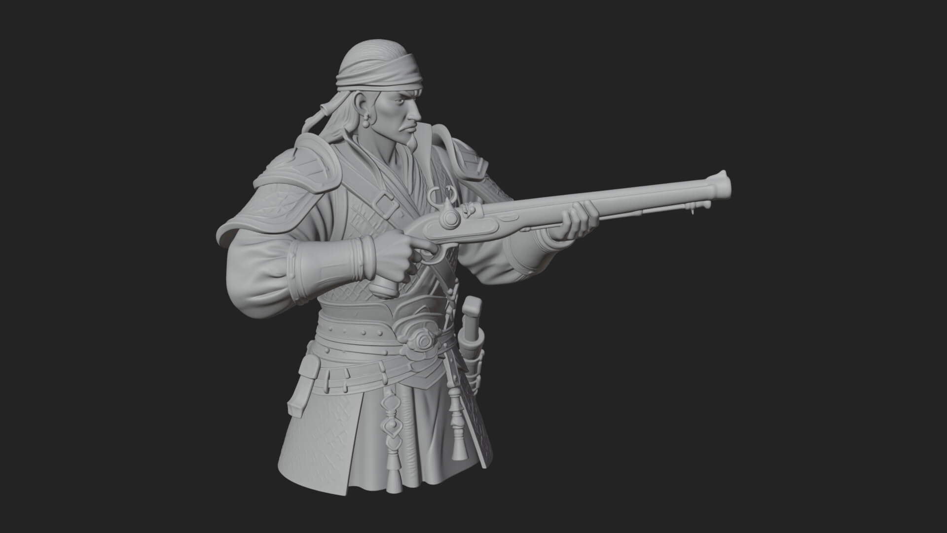 Robed Marksman with Musket Statue Design 2 3D Print Model 3D Model