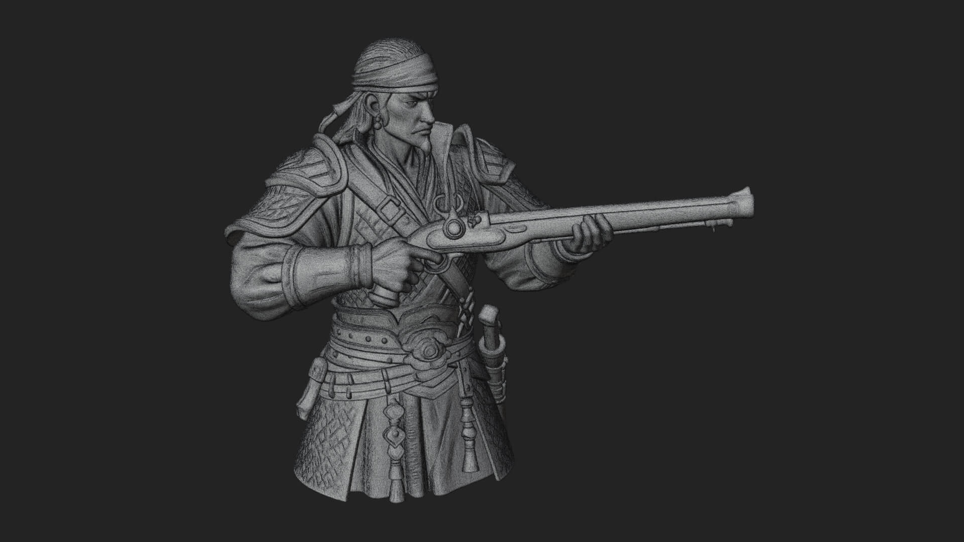 Robed Marksman with Musket Statue Design 2 3D Print Model 3D Model