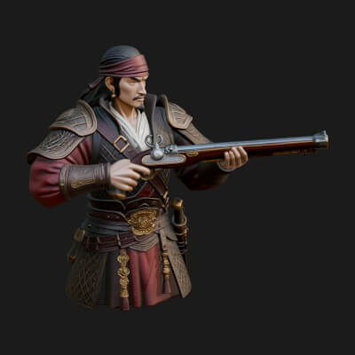Robed Marksman with Musket Statue Design 2 3D Print Model
