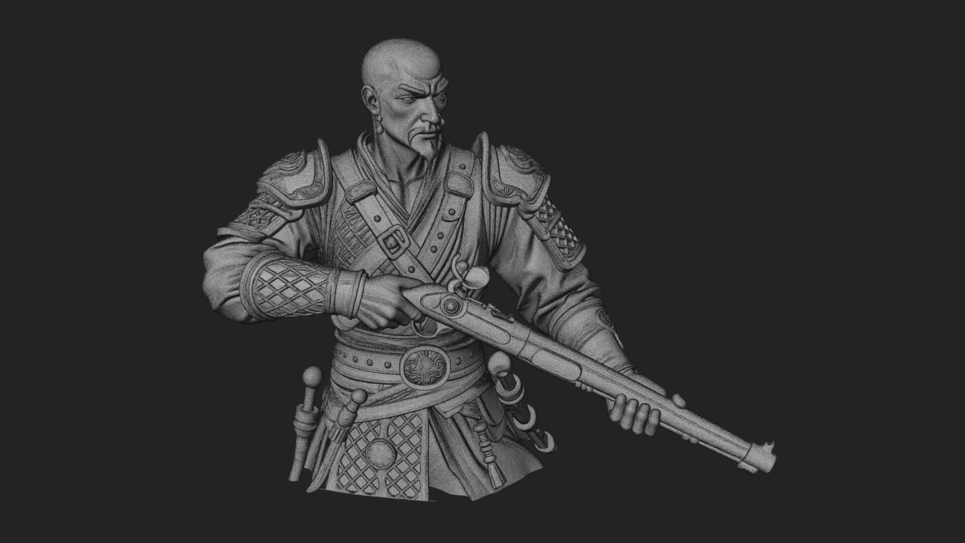 Robed Marksman with Musket Statue Design 3 3D Print Model 3D Model