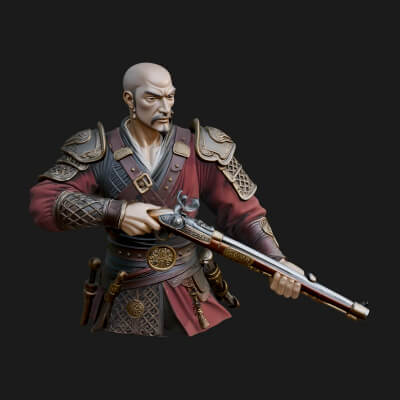 Robed Marksman with Musket Statue Design 3 3D Print Model