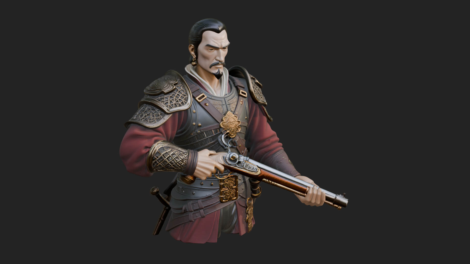 Robed Marksman with Musket Statue Design 4 3D Print Model 3D Model