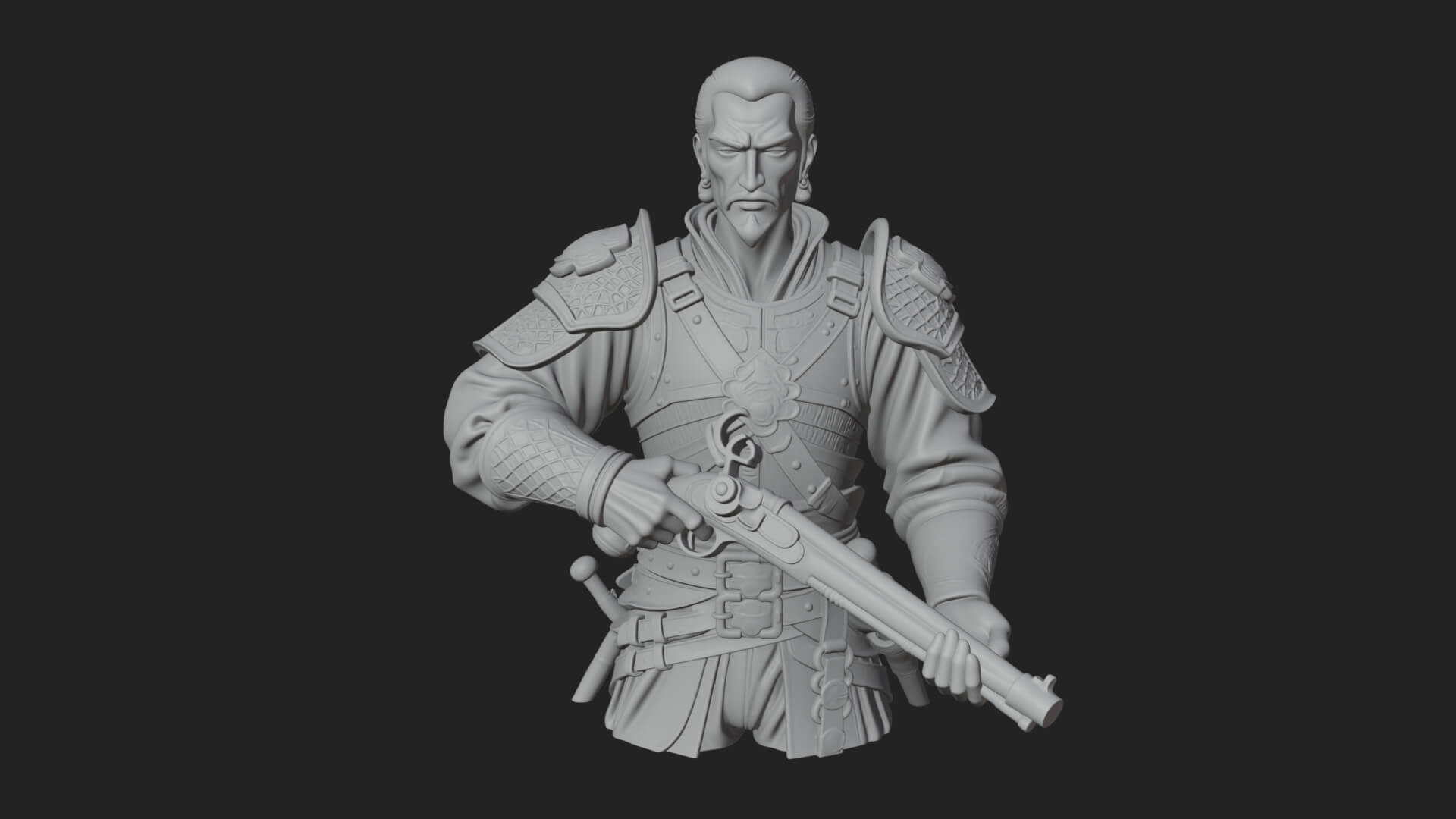 Robed Marksman with Musket Statue Design 4 3D Print Model 3D Model