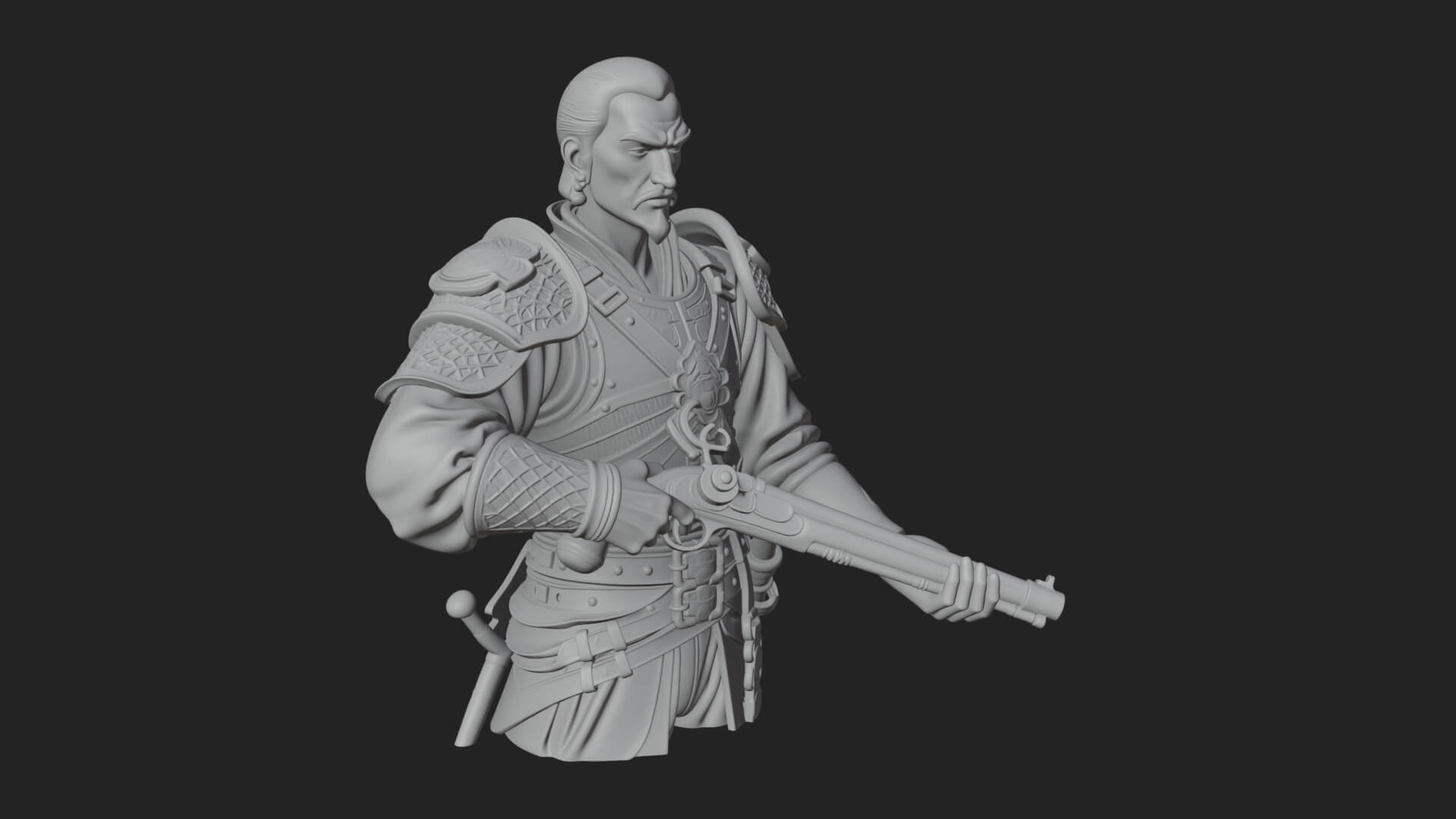 Robed Marksman with Musket Statue Design 4 3D Print Model 3D Model