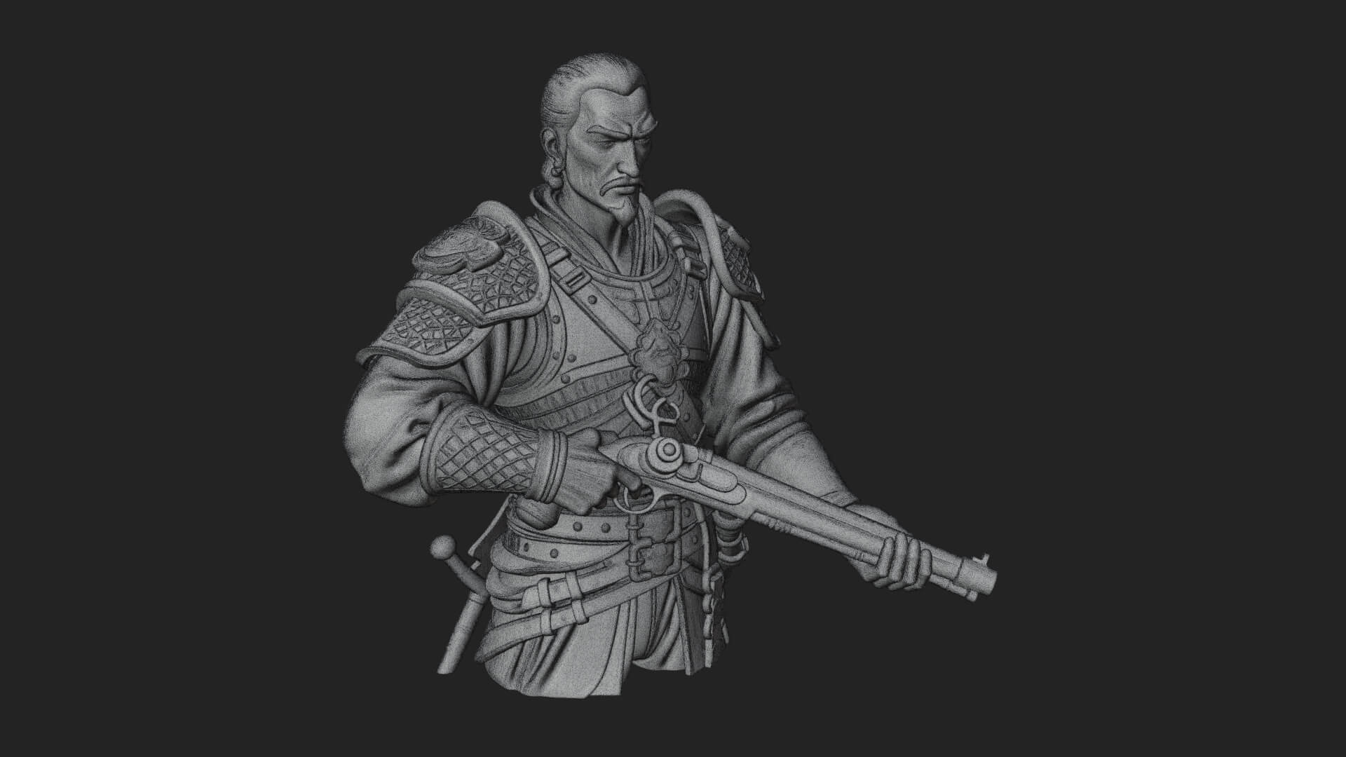 Robed Marksman with Musket Statue Design 4 3D Print Model 3D Model
