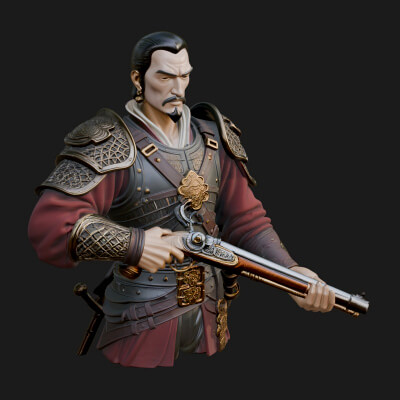 Robed Marksman with Musket Statue Design 4 3D Print Model