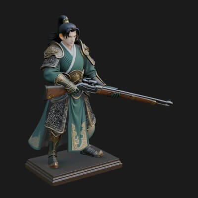 Robed Marksman with Musket Statue Design 5 3D Print Model