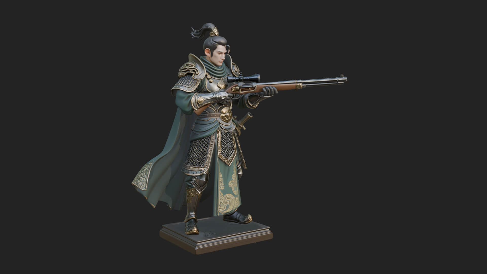 Robed Marksman with Musket Statue Design 6 3D Print Model 3D Model