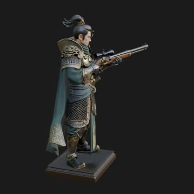 Robed Marksman with Musket Statue Design 6 3D Print Model
