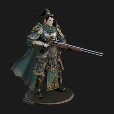 Robed Marksman with Musket Statue Design 7 3D Print Model