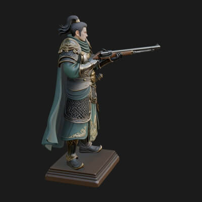 Robed Marksman with Musket Statue Design 8 3D Print Model