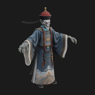 Robed Oriental Revenant Statue Design 1 3D Print Model
