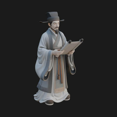 Robed Scholar Statue Design 2 3D Print Model
