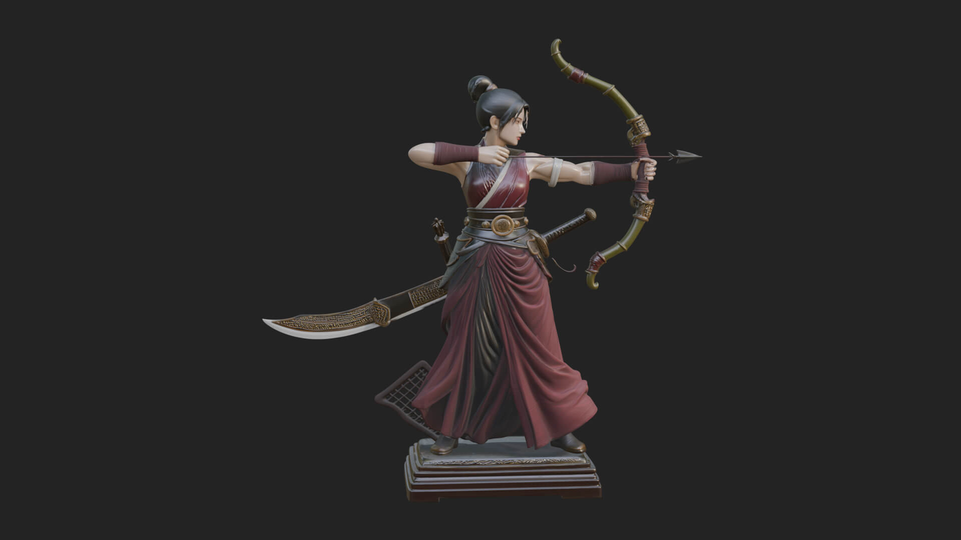 Robed Woman Archer Statue Design 1 3D Print Model 3D Model