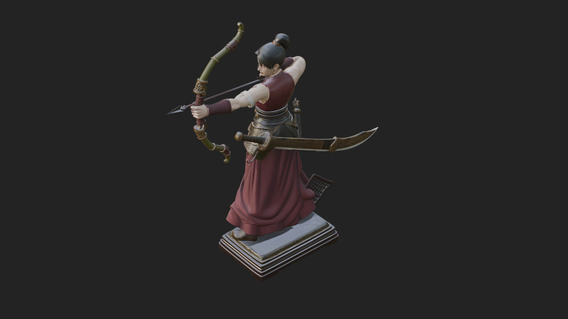 Robed Woman Archer Statue Design 1 3D Print Model 3D Model