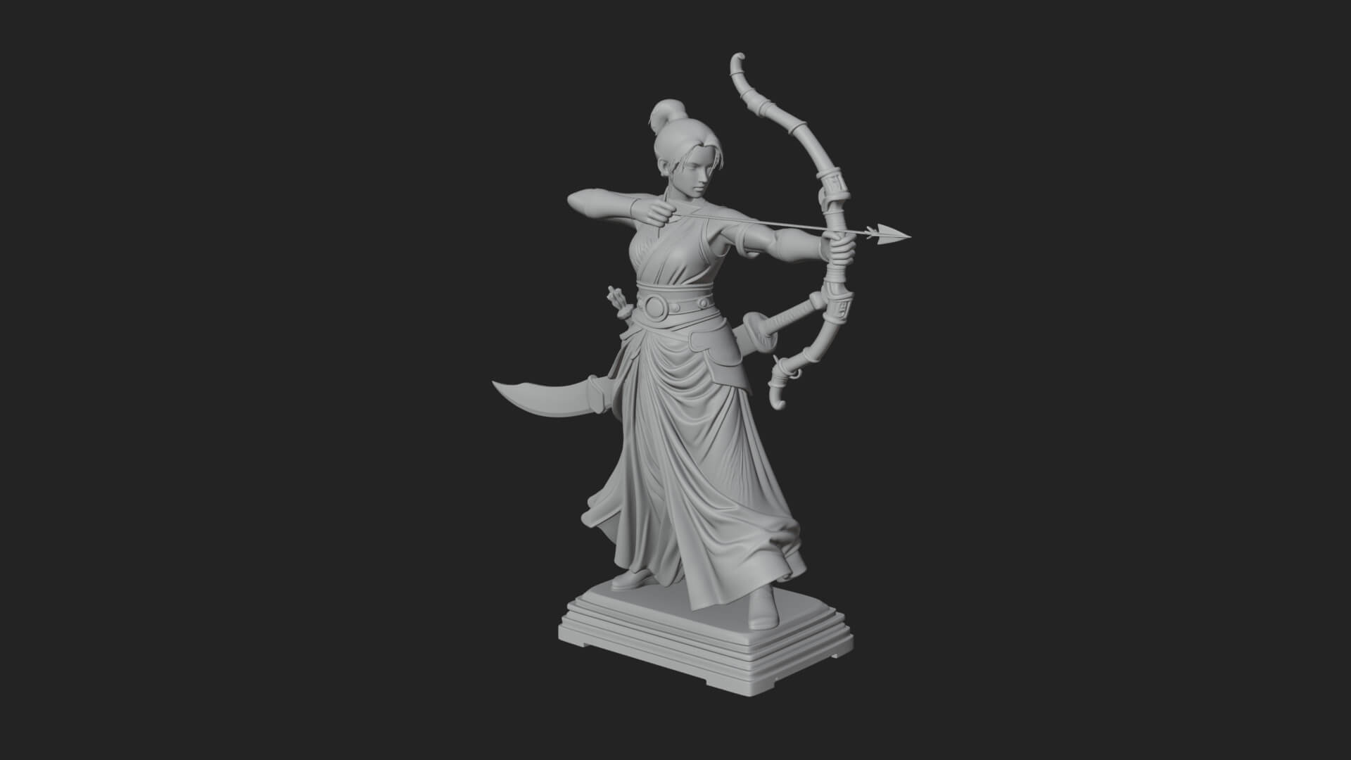 Robed Woman Archer Statue Design 1 3D Print Model 3D Model