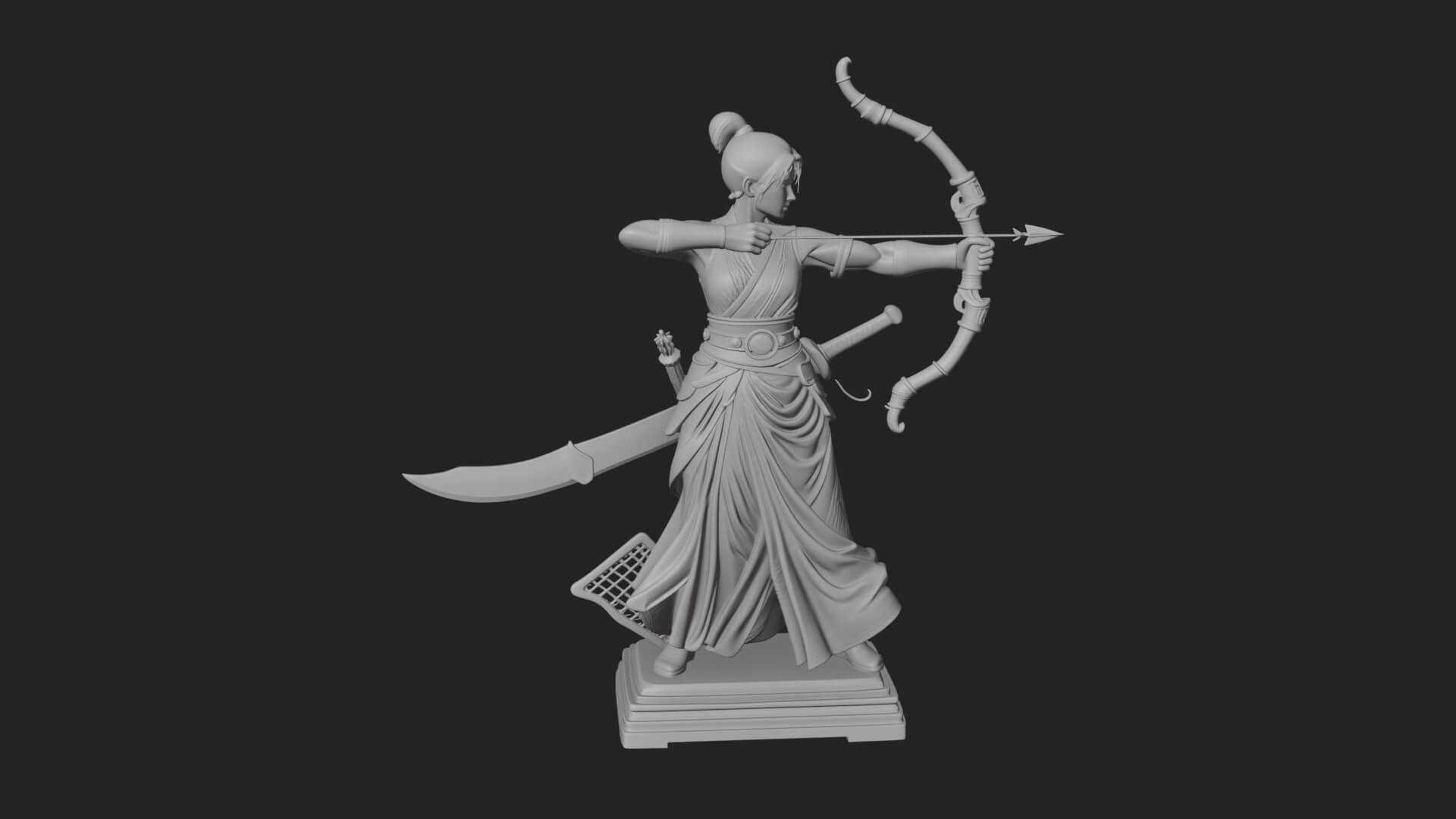 Robed Woman Archer Statue Design 1 3D Print Model 3D Model