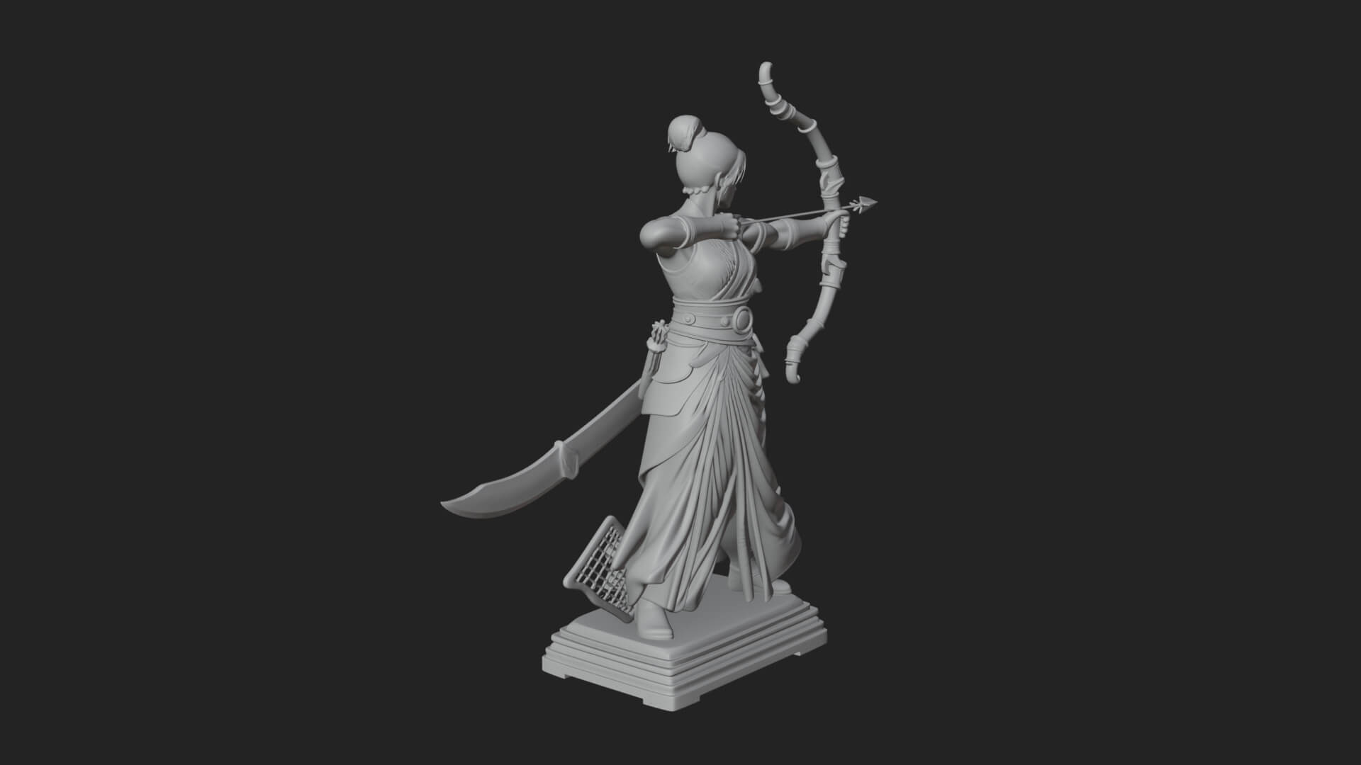 Robed Woman Archer Statue Design 1 3D Print Model 3D Model