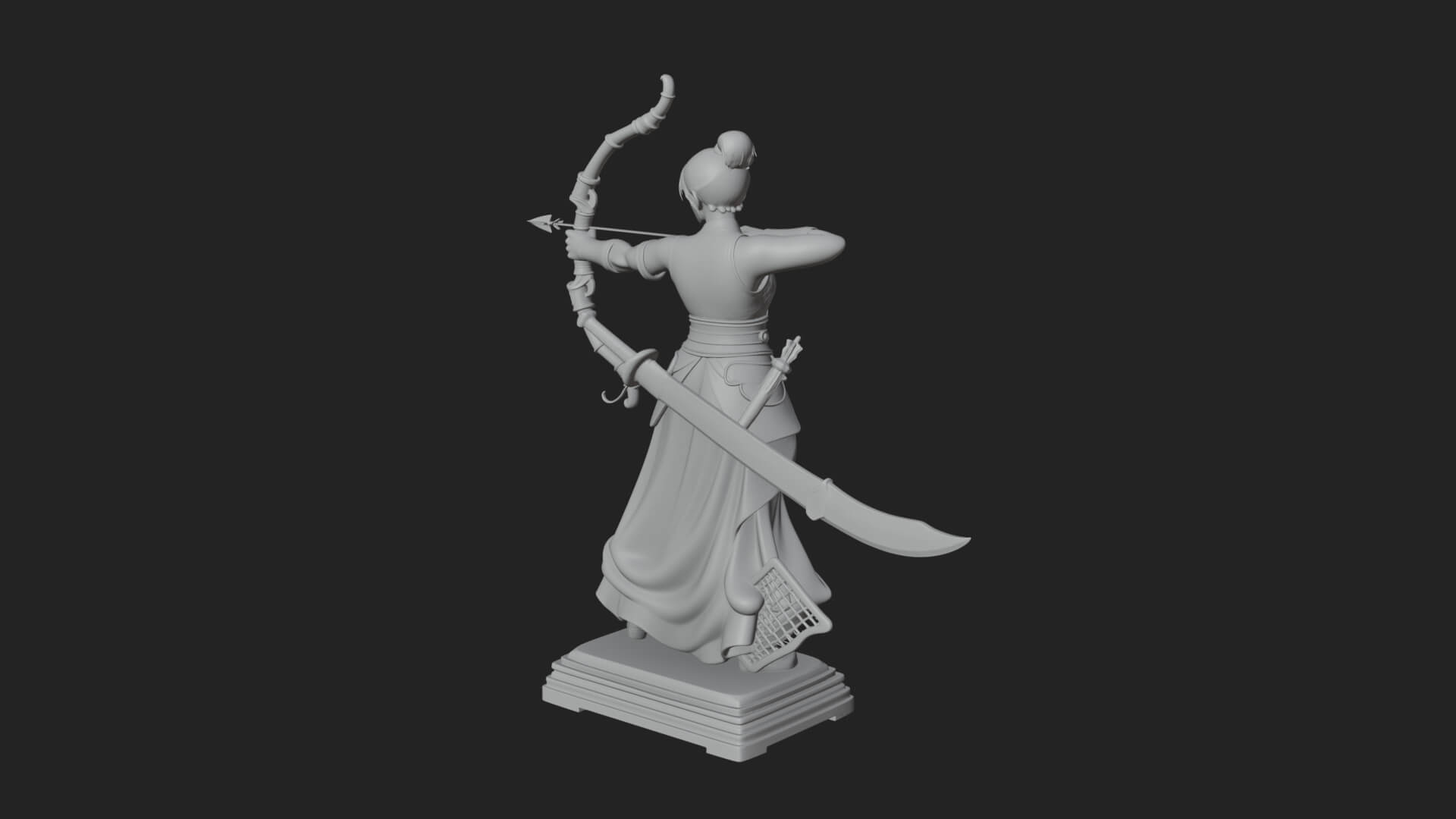 Robed Woman Archer Statue Design 1 3D Print Model 3D Model