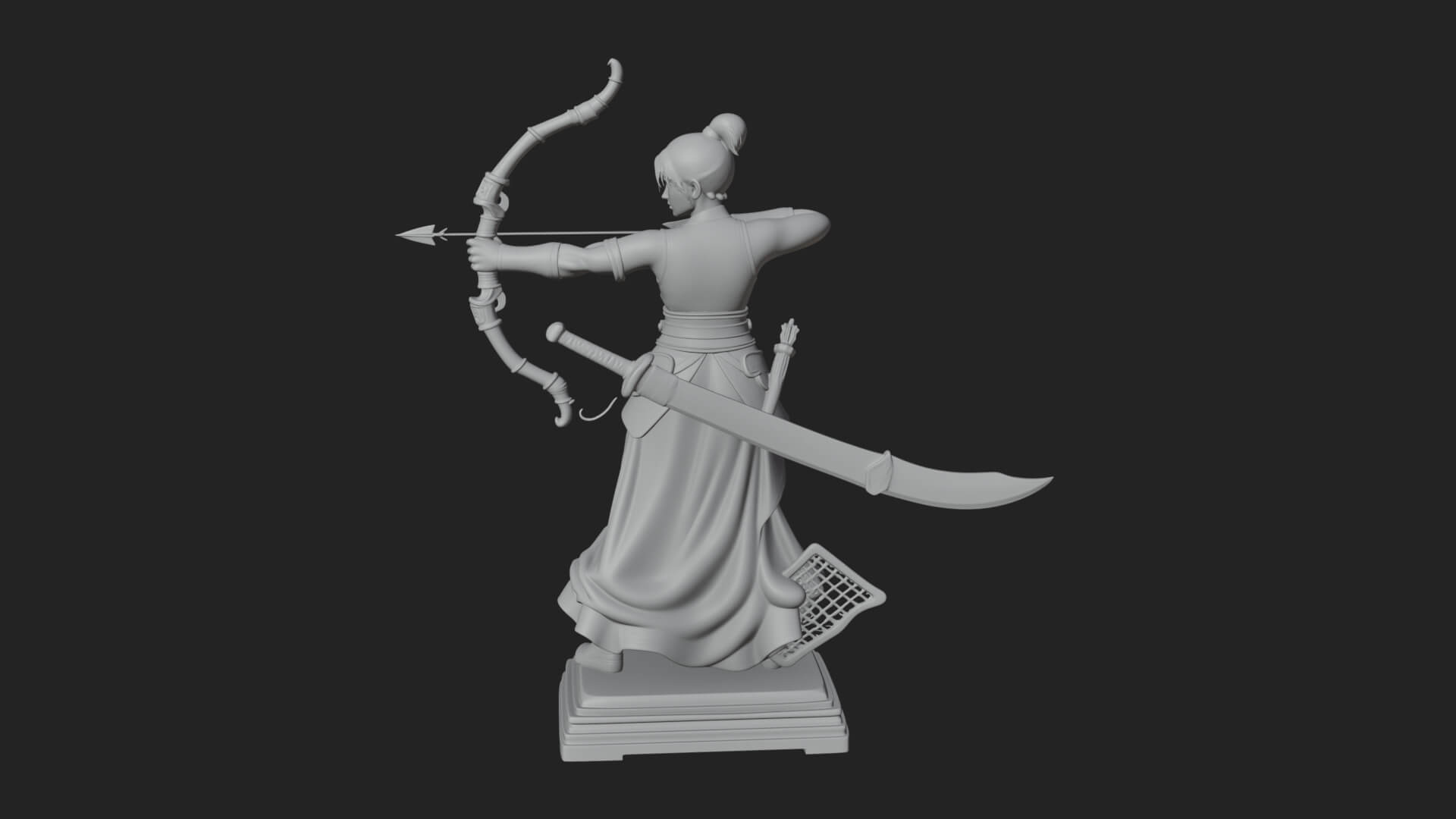 Robed Woman Archer Statue Design 1 3D Print Model 3D Model