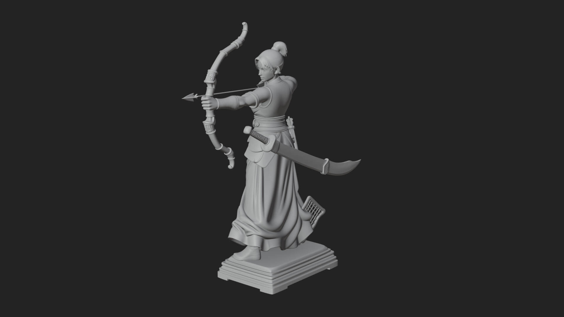 Robed Woman Archer Statue Design 1 3D Print Model 3D Model
