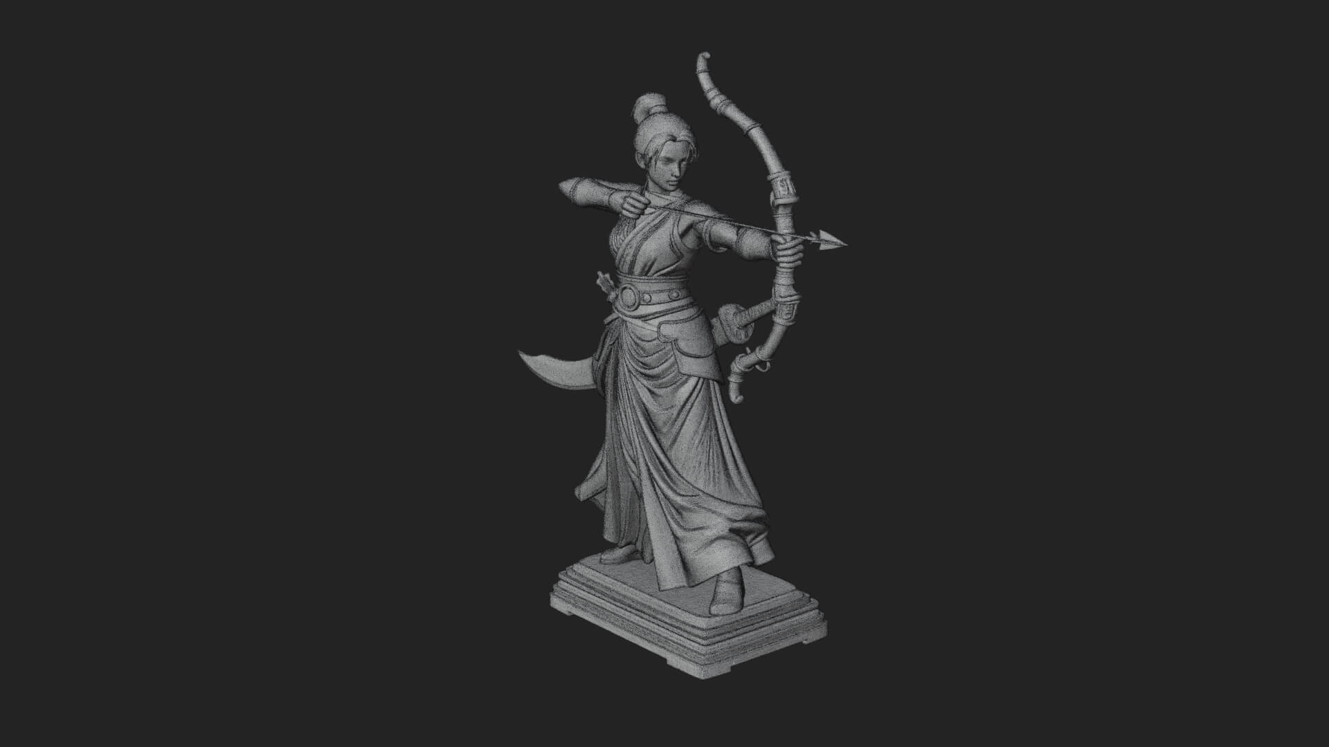 Robed Woman Archer Statue Design 1 3D Print Model 3D Model