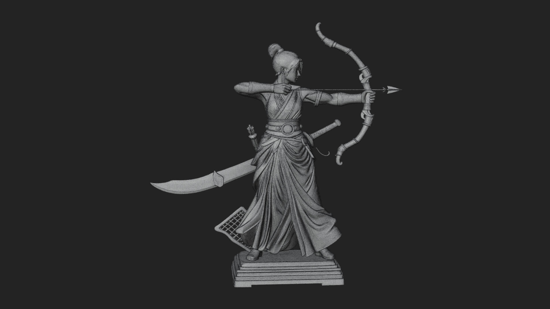 Robed Woman Archer Statue Design 1 3D Print Model 3D Model