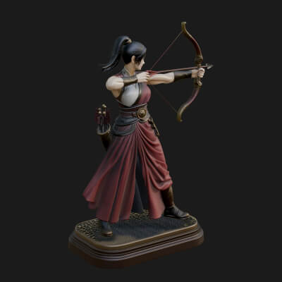 Robed Woman Archer Statue Design 2 3D Print Model