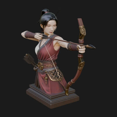 Robed Woman Archer Statue Design 3 3D Print Model