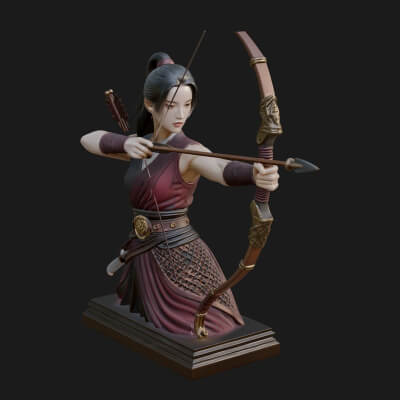 Robed Woman Archer Statue Design 4 3D Print Model