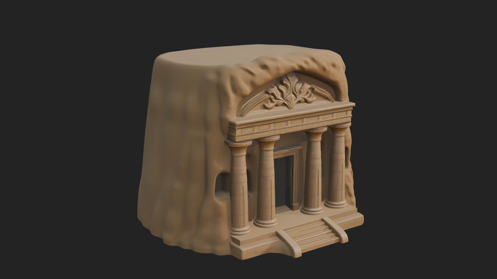 Rock Cut Temple Facade Design 1 3D Print Model 3D Model