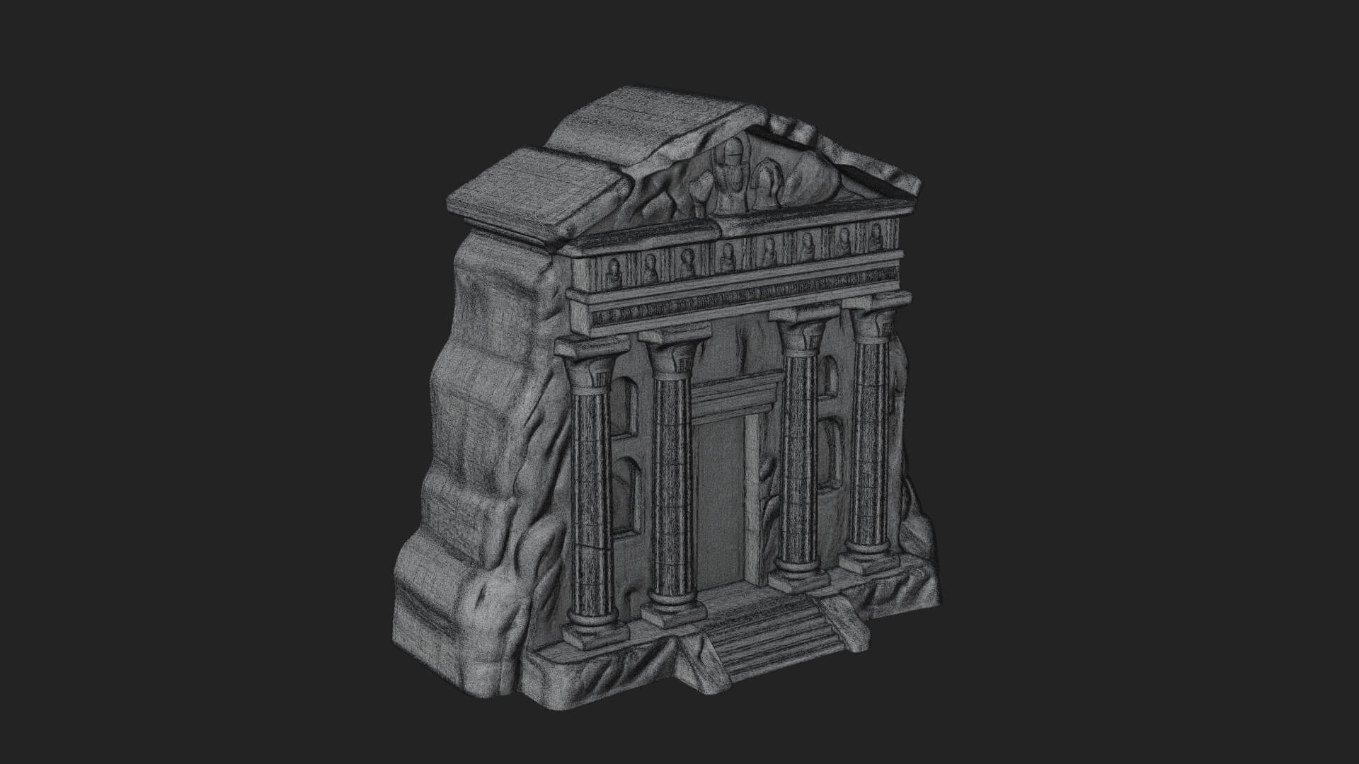 Rock Cut Temple Facade Design 2 3D Print Model 3D Model