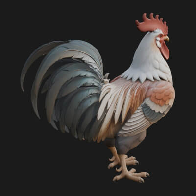Rooster Bird Statue Design 1 3D Print Model