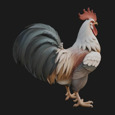 Rooster Bird Statue Design 2 3D Print Model