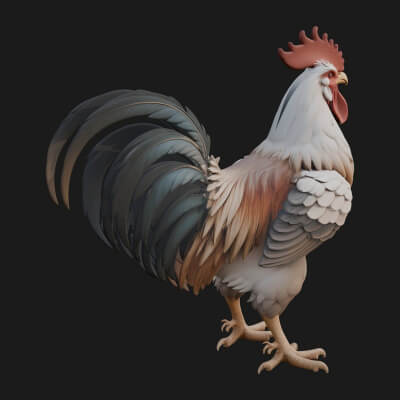 Rooster Bird Statue Design 3 3D Print Model