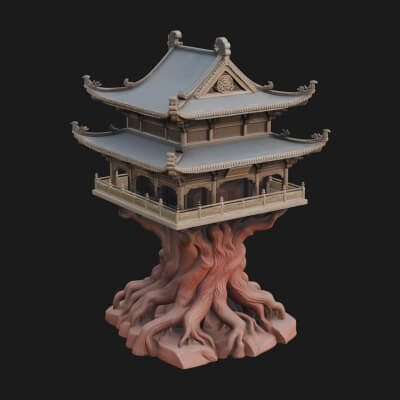 Root Base Pagoda Tower Design 1 3D Print Model