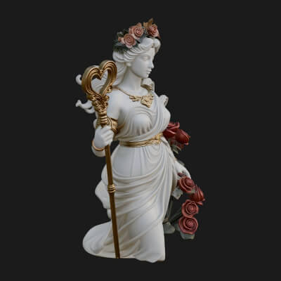 Rose Crowned Goddess Statue Design 1 3D Print Model