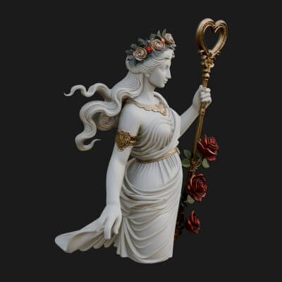 Rose Crowned Goddess Statue Design 2 3D Print Model