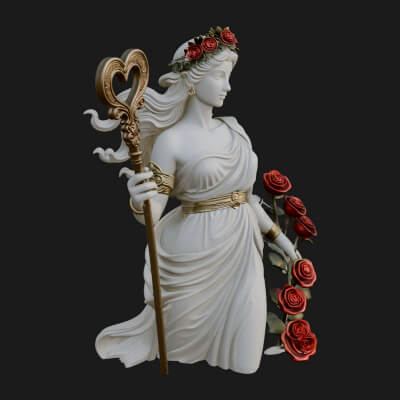 Rose Crowned Goddess Statue Design 3 3D Print Model